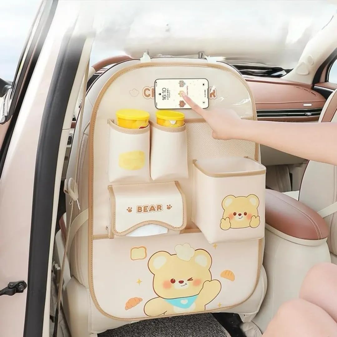 Car Back Seat Organizer with Storage Pockets & Waterproof Trash Bin – Kids Seat Protector Anti Kick Mat, Car Backrest Organizer with Detachable Bucket for Travel Accessories-image-6