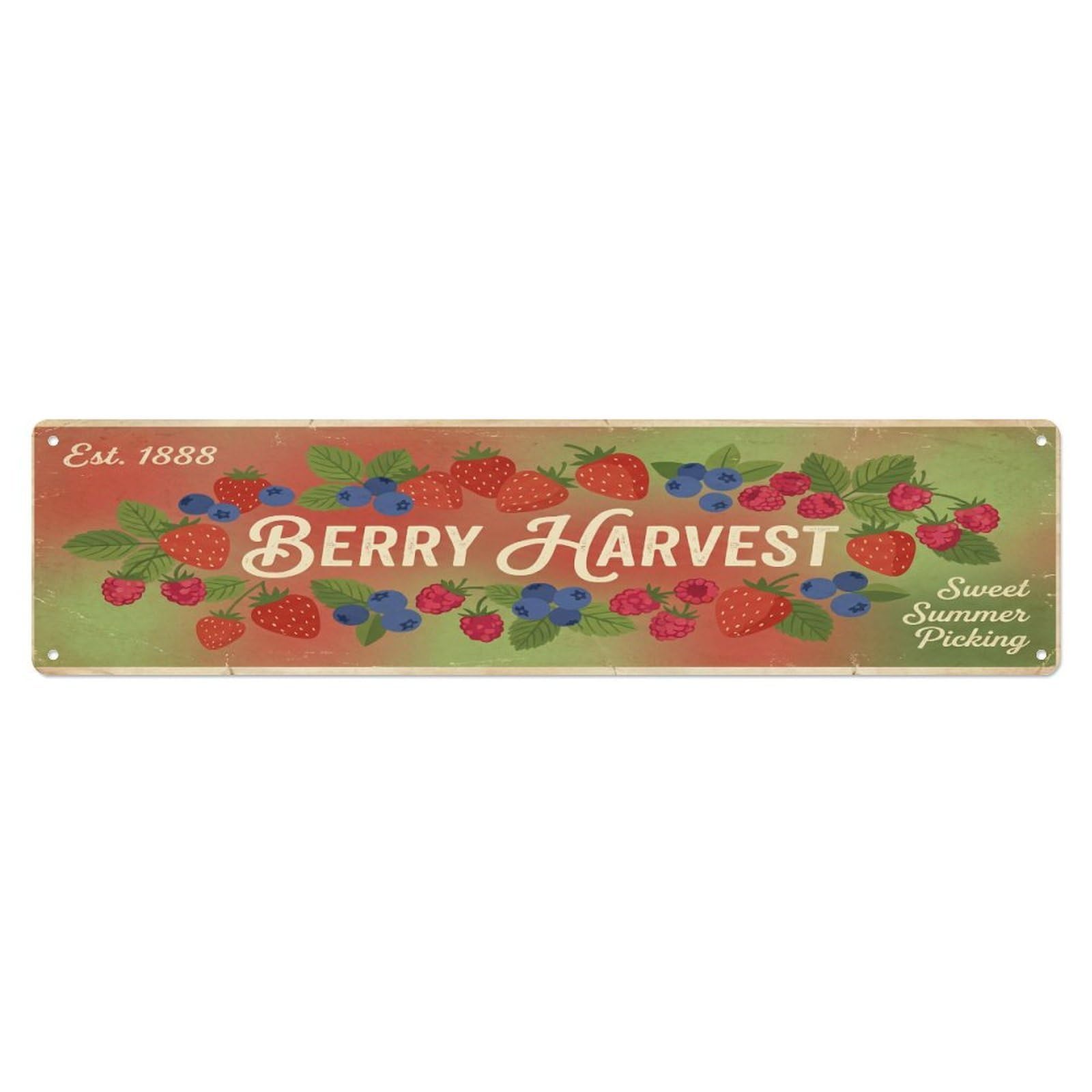 Olhnbad 4X16inch(10X40cm) Vintage Cottagecore Garden Berry Harvest Banner Metal Tin Sign