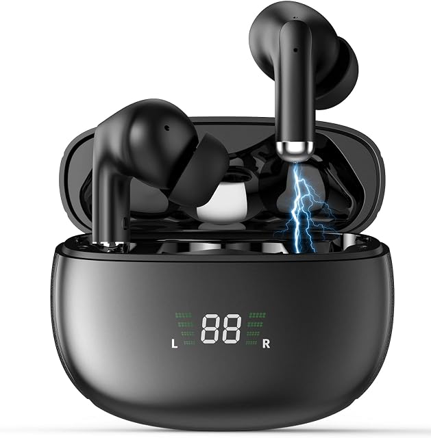 Noise Cancelling Earbuds, A12 ANC Wireless Earbuds with ENC Call, Bluetooth Earbuds with Wireless Charging, Bluetooth 5.2/Deep Bass/Ambient Mode/Waterproof In-Ear Wireless Earphones for Sport, Office