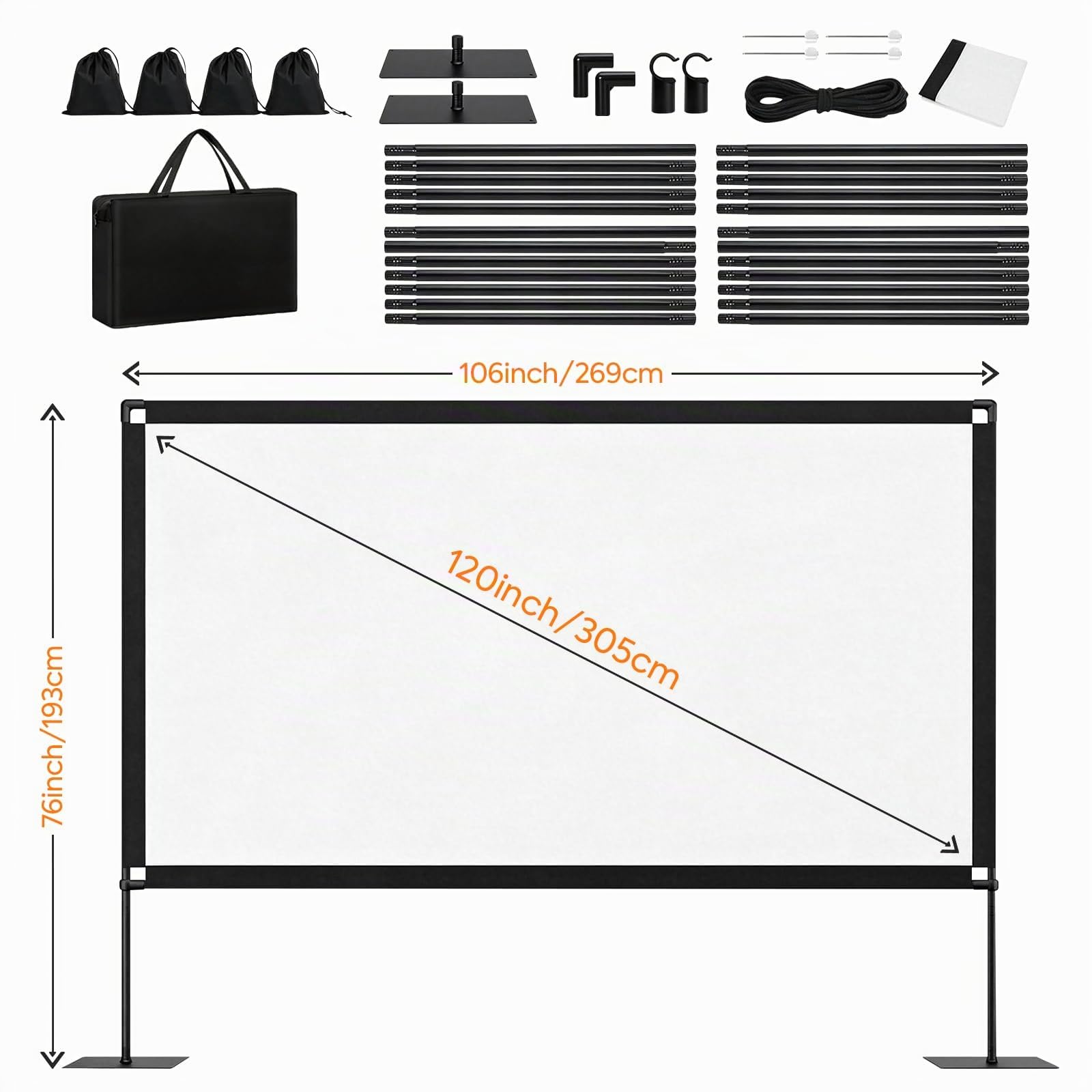 Écran de projection 120" avec trépied 16:9 4K HD portable sans plis - Projection avant et arrière pour intérieur et extérieur - Sac de transport inclus - Idéal pour home cinéma, jardin et camping