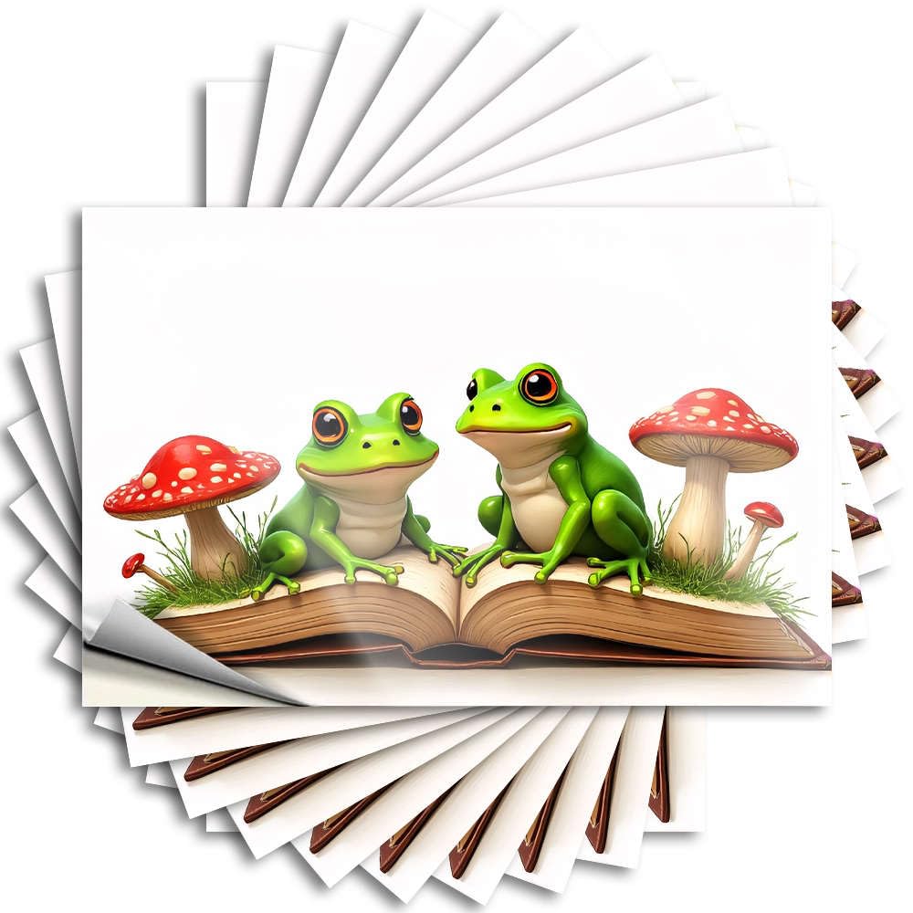 Two Frogs Sitting On an Open Book Surrounded By Mushrooms. Decor Silicone DIY | High Decal Bottle Removable Vinyl Sticker Decal(12X18CM)