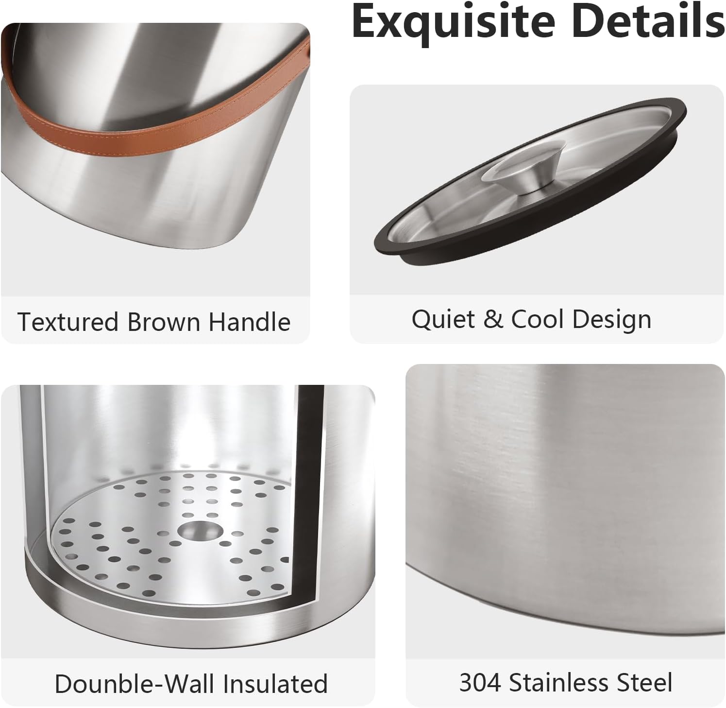 4L Ice Bucket with Lid, Scoop,Tongs & Strainer, Stainless Steel Double Wall Insulated Ice Buckets for Parties & Cocktail Bar, Large Outdoor Champagne Ice Container, Light Brown Handle - Image 5