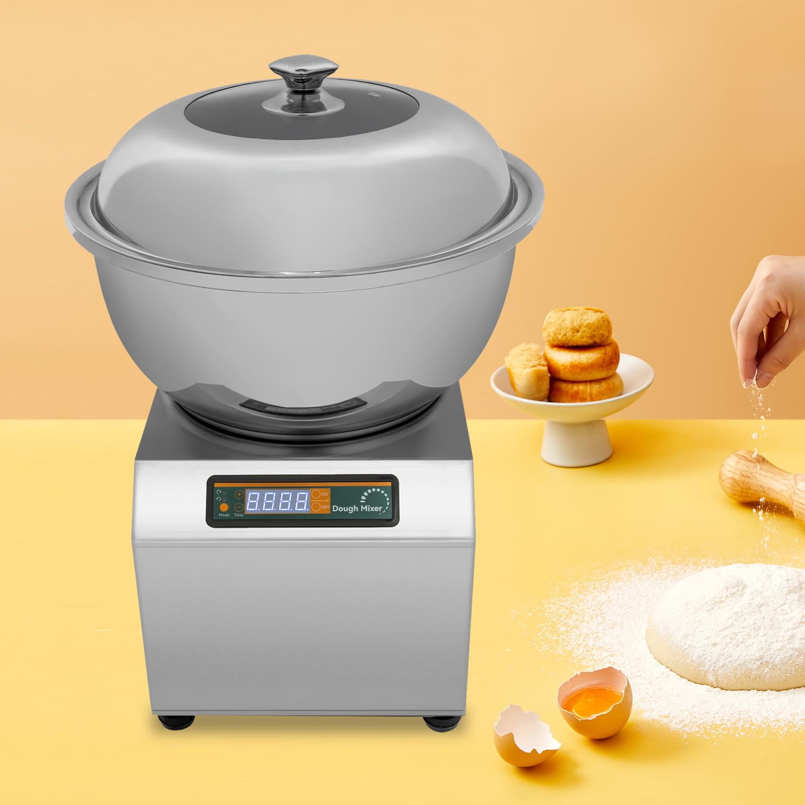 PROYONGOO 1100W 110V Electric Dough Mixer, 8kg Capacity Stand Mixer with Timing Function, Dual Rotation Dough Kneader for Home Restaurants Bakery Pizzeria