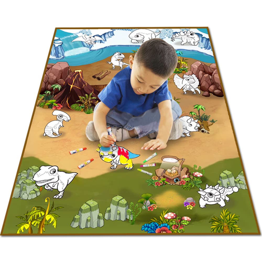 Eduk8 Dinosaur Colour & Wipe Mat - Dino Play Mats Animal Learning Homeschool Activity Floor Game | Home School Fun Learn Children's Playing Colouring (Dinosaur, 120 x 90cm)