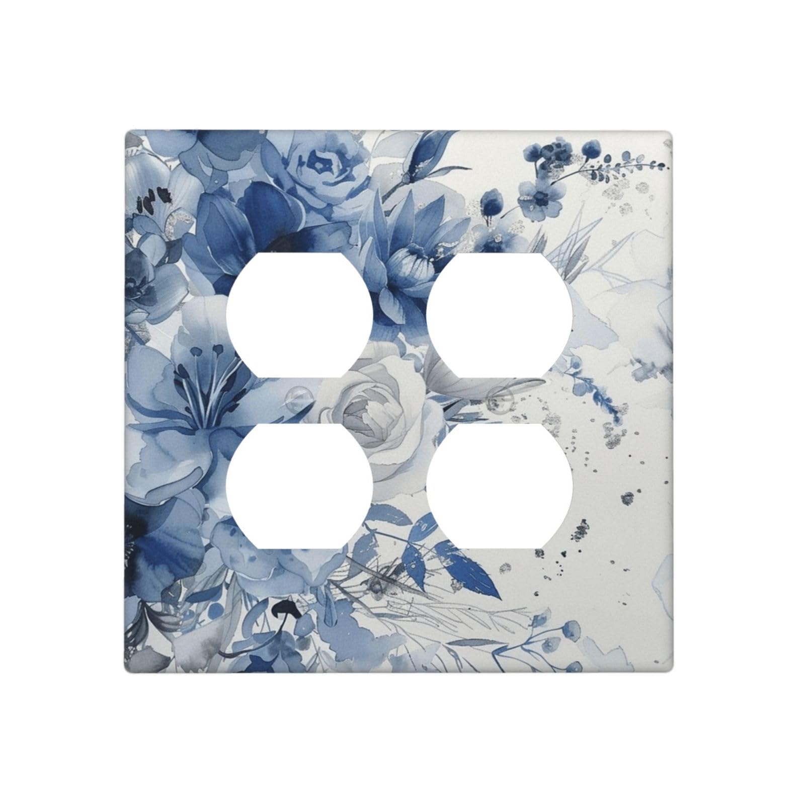 DWBGUO Decorative Outlet Covers Elegant Watercolor Blue White Rose Floral 2 Gang Wall Plate Double Duplex Receptacle Light Switch Covers Switch Plate Cover for Bathroom Living Room Decor