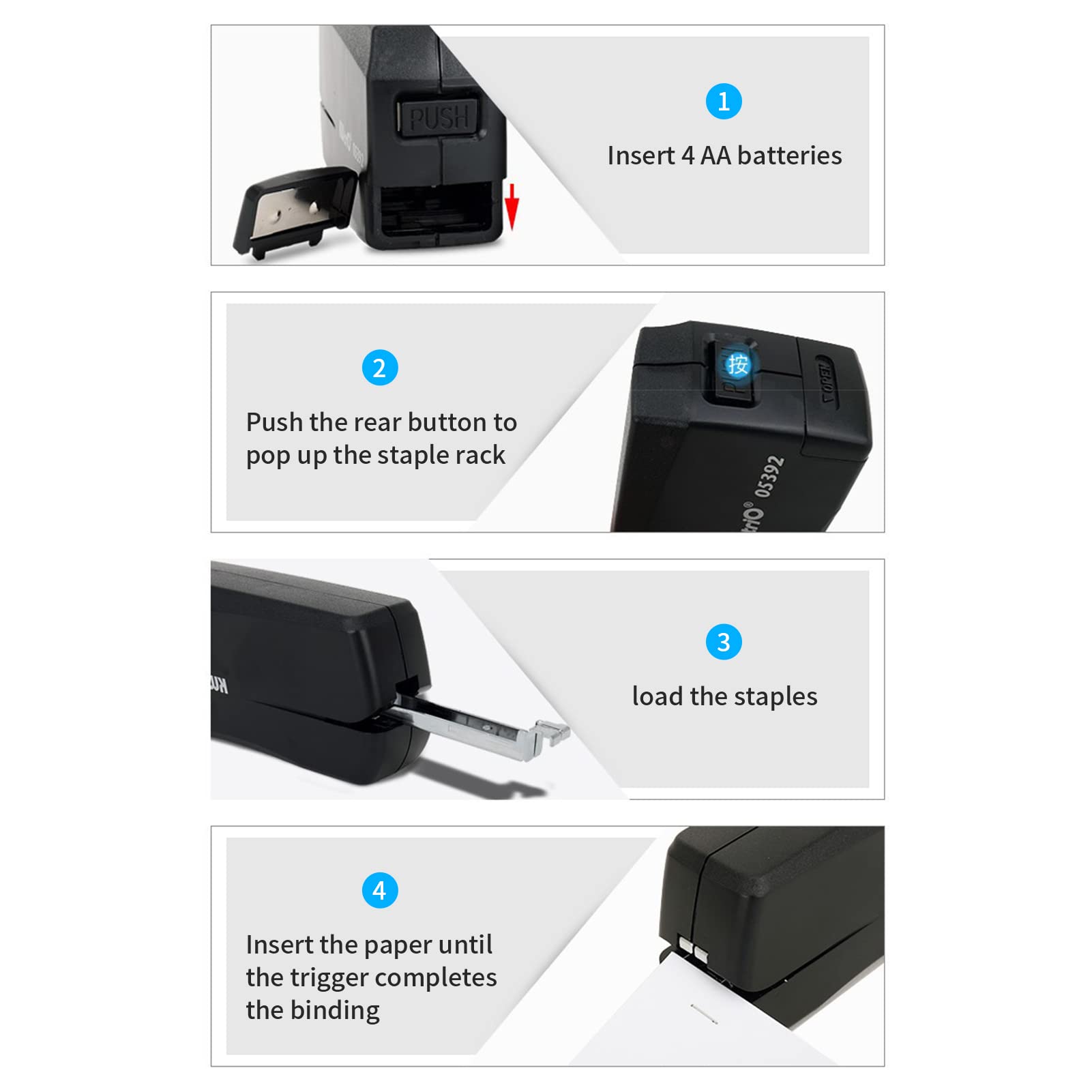 Bisofice KW-triO Automatischer elektrischer Hefter Automatischer Tischhefter 15 Blatt Kapazität Weniger Aufwand Unterstützung Nr. 10 Heftklammern für Home Office Schulbedarf Batteriestromversorgung