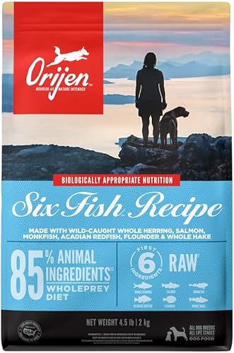 ORIJEN Dog Six Fish Recipe - Comida seca para perros con alto contenido de proteínas sin granos 45libras el embalaje puede variar