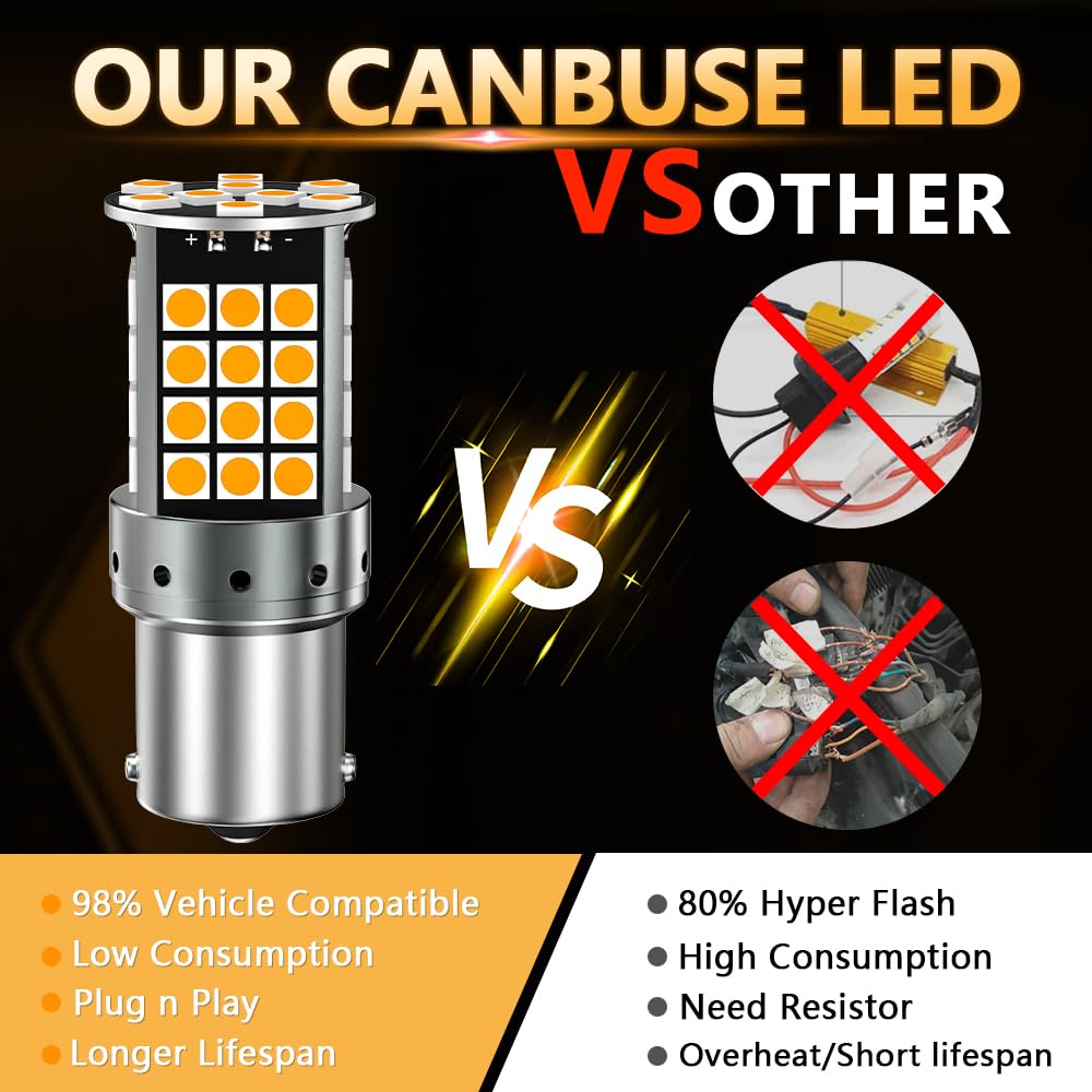 1156 BA15S P21W LED 12-24 V Canbus Error Free Żółty Ultra jasny 4000LM 57SMD P21W LED do kierunkowskazów z przodu i z tyłu kierunkowskaz LED kierunkowskaz samochodowy-4 sztuki