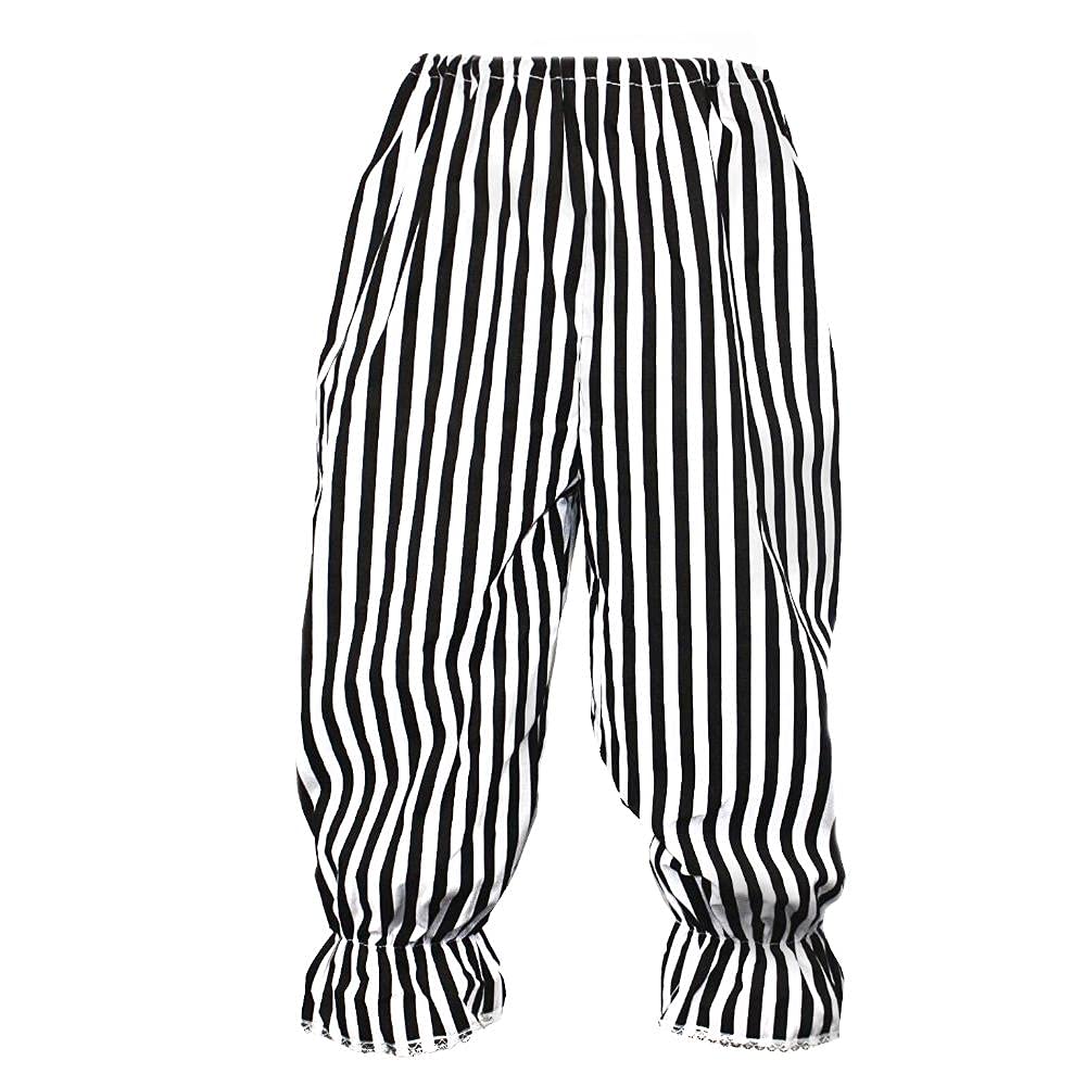 The Dragons Den Adults Full Length Polka Dot Frilly Rag Doll Clown Pants Circus Big Top Fancy Dress [Black White Stripe L-XL]