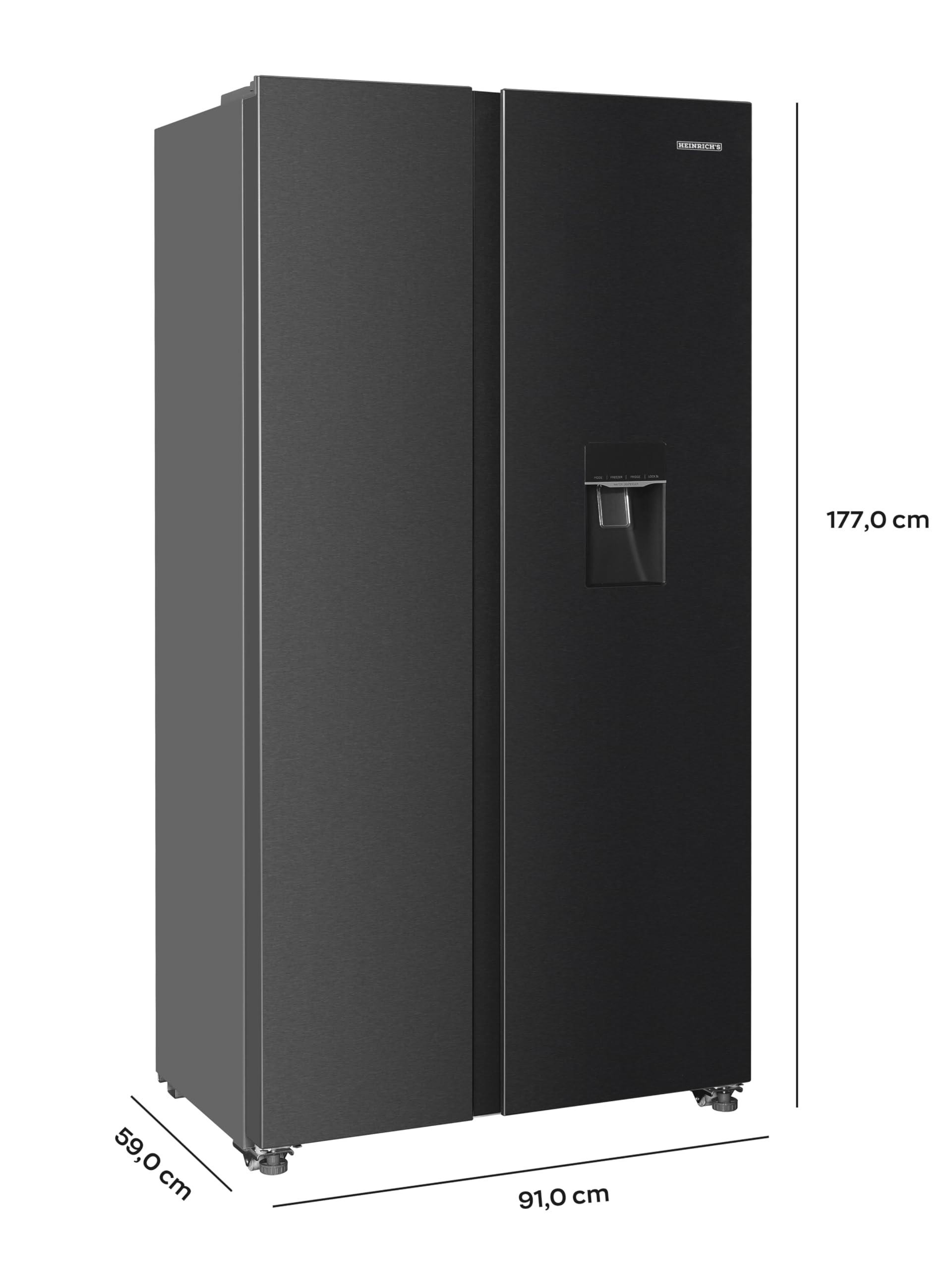 Heinrich´s Side-by-Side Kühlschrank, Kühlgefrierkombination mit 439L Mega Gesamtvolumen, NO-FROST, 151L Gefriervolumen, inkl. Wasserspender, LED Beleuchtung,Touch, Multi-Airflow-System, Schwarz-Inox