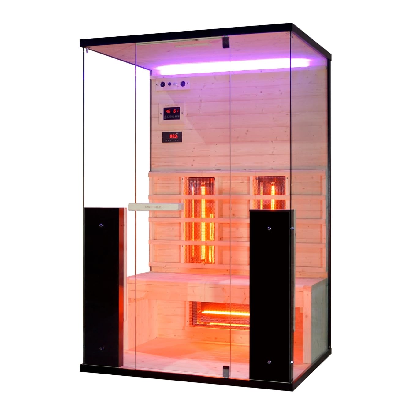 Cabina a infrarossi BILLUND per 2 persone, faretto a spettro completo, illuminazione a LED (7 colori), lettore MP3 con Bluetooth, 2 altoparlanti, dimensioni: 125 x 100 x 190 cm