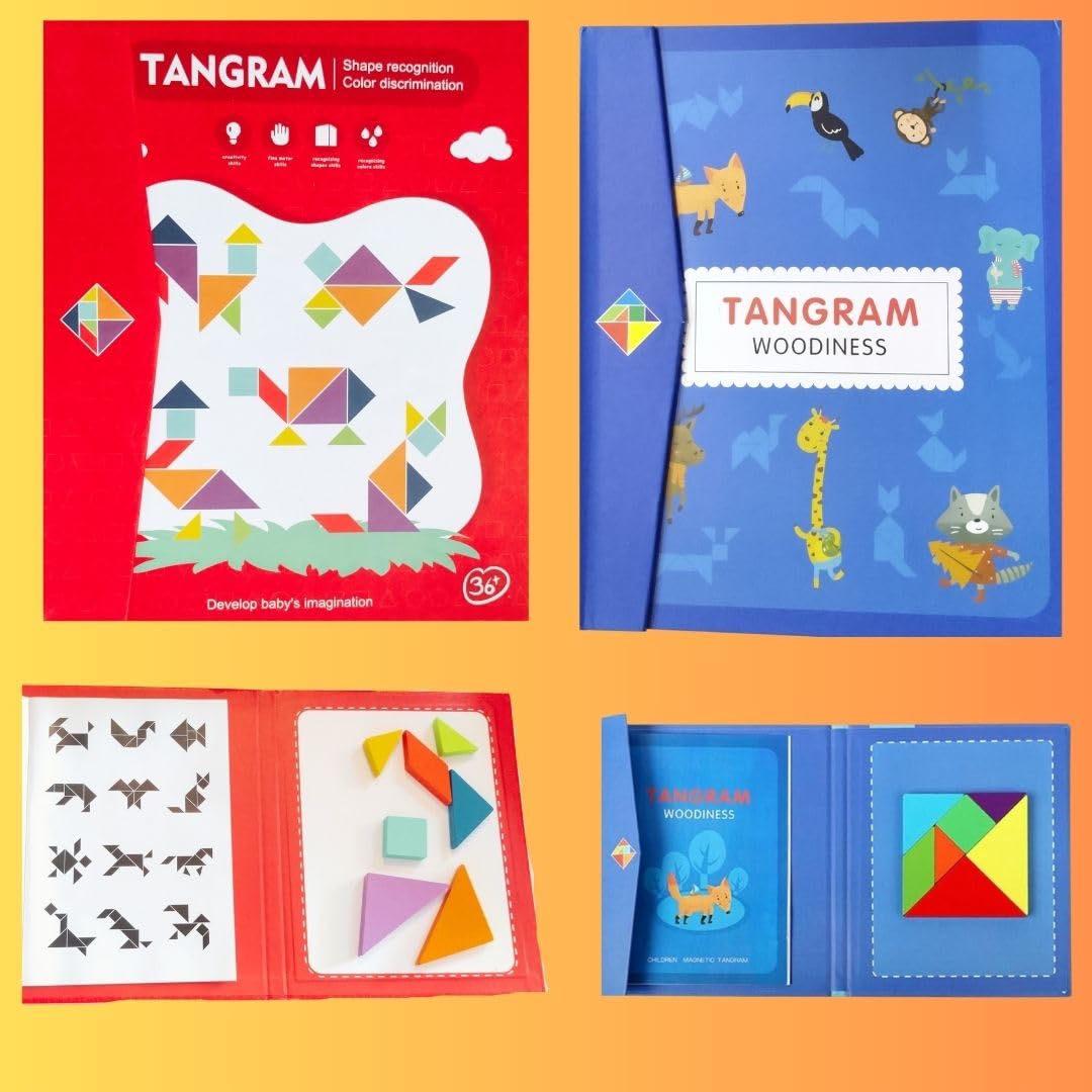 PLUSPOINT Wooden Tangram Travel Game Pack of 2 Magnetic Puzzle Book Game Tangrams Jigsaw Shapes with Solution Traveler Challenge IQ Educational Toy for 3-99 Years (B0CL38NFKN) Amazon Price History, Amazon Price Tracker