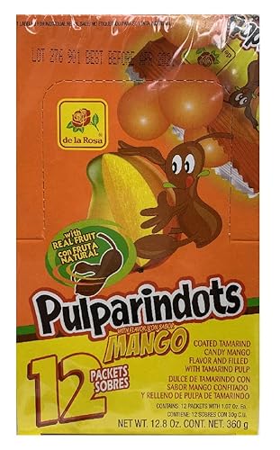 DE LA ROSA Pulparindots Dulce de Tamarindo Sabor Mango 12 Sobres 1270 oz  Sabor de mango de caramelo de Tamarindo y relleno con pulpa de Tamarindo