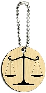 Graphics and More Balanced Scales of Justice Symbol Legal Lawyer B&W Wood Wooden Round Key Chain