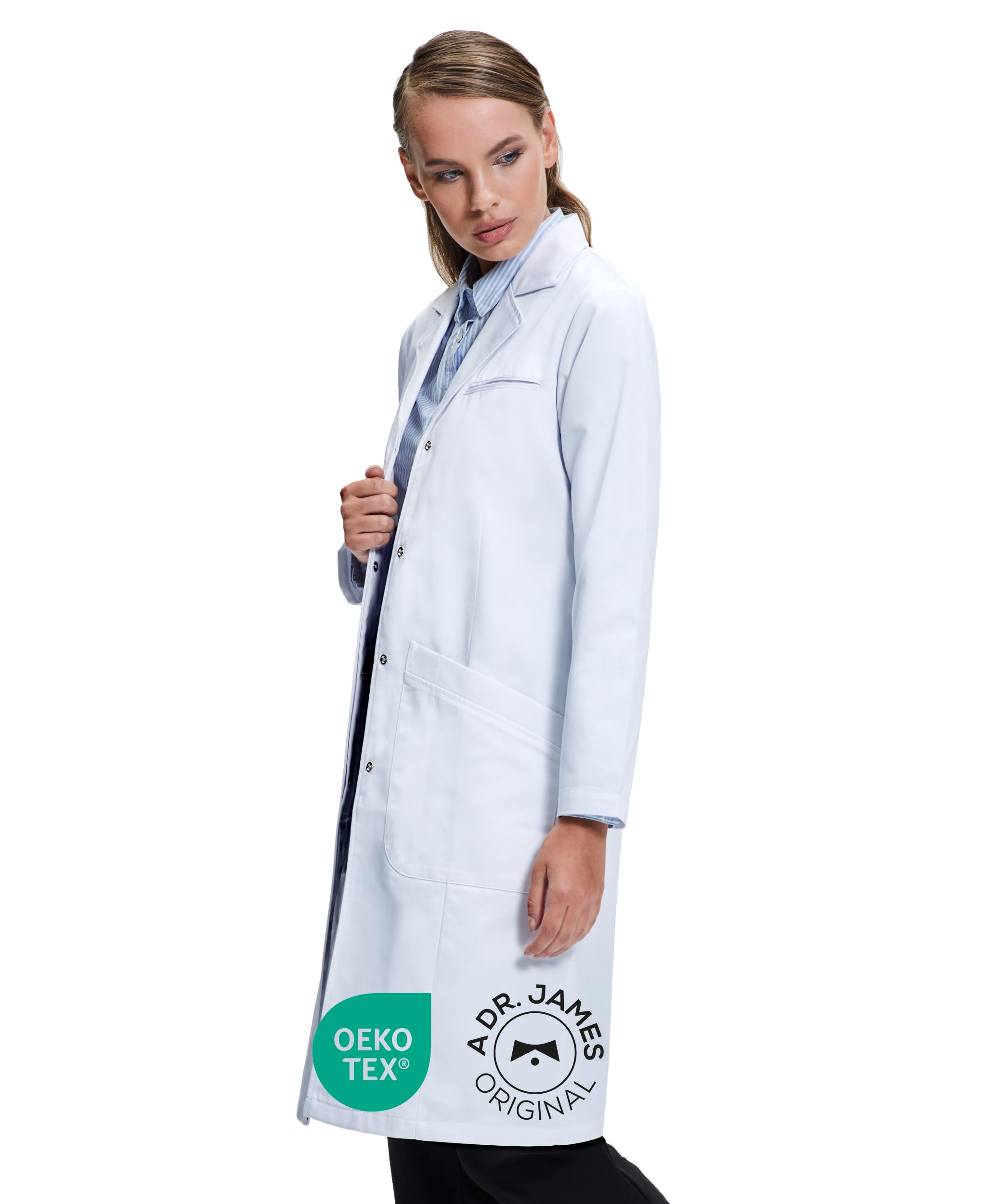 Premium Lab Coat for Women, Classic/Regular Fit, Concealed Press Stud Fastening, Multiple Pockets, 37" Length, OEKO-TEX® Certified Fabric