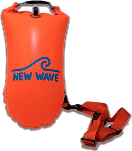 New Wave Swim Buoy para nadadores y triatletas en aguas abiertas - Flotador ligero y visible para entrenamiento y carreras seguras - Nylon TPU