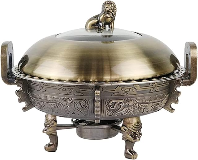 Chafing Dish Buffet Set, Round Chafer Buffet Servers and Warmers W/Food Pans, Aluminum Stand, Visible Pot Lid and Fuel Holders, Stainless Steel 28CM
