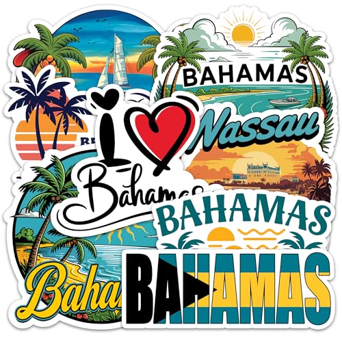 Bahamas Sticker 8 Pcs (Large Size) Vinyl Stickers Laptop Waterproof Decal for Car Bumper Water Bottle Notebook Luggage Window Party Birthday Decorations - Size 4 Inches