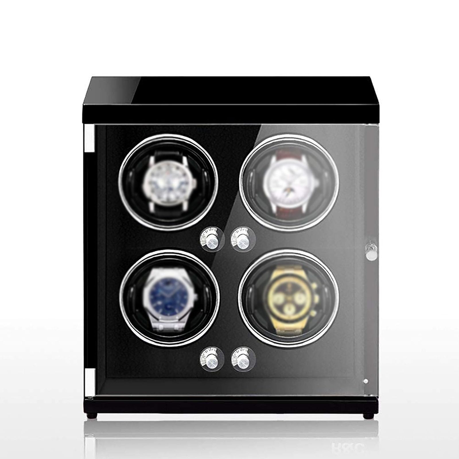 MYUYEE Watch Winder Automatic Watch Winder For 4 Watch Winding With 5 Rotating Mode Led Lamp Watch Storage Box (Black-A)