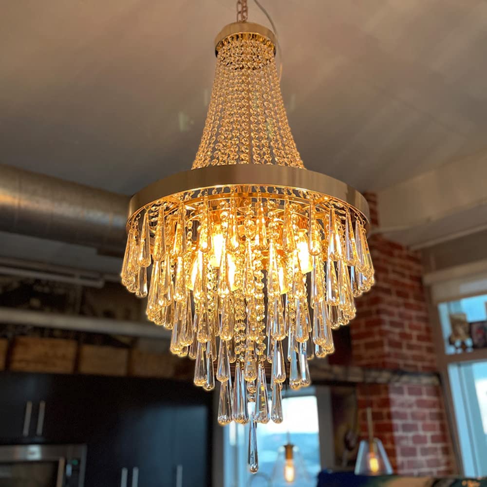Lámpara de araña, Lámpara de araña de Cristal de Lujo de 7 Luces para Sala de Estar, lámpara Colgante de Techo, decoración Moderna para Comedor, lámpara Colgante para Escalera de v