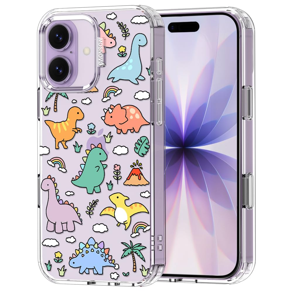 MOSNOVO Case for iPhone 17, [Buffertech 6.6ft Military-Grade Drop Protection] [Camera Control] Clear TPU Bumper Phone Case - Dinosaur Land
