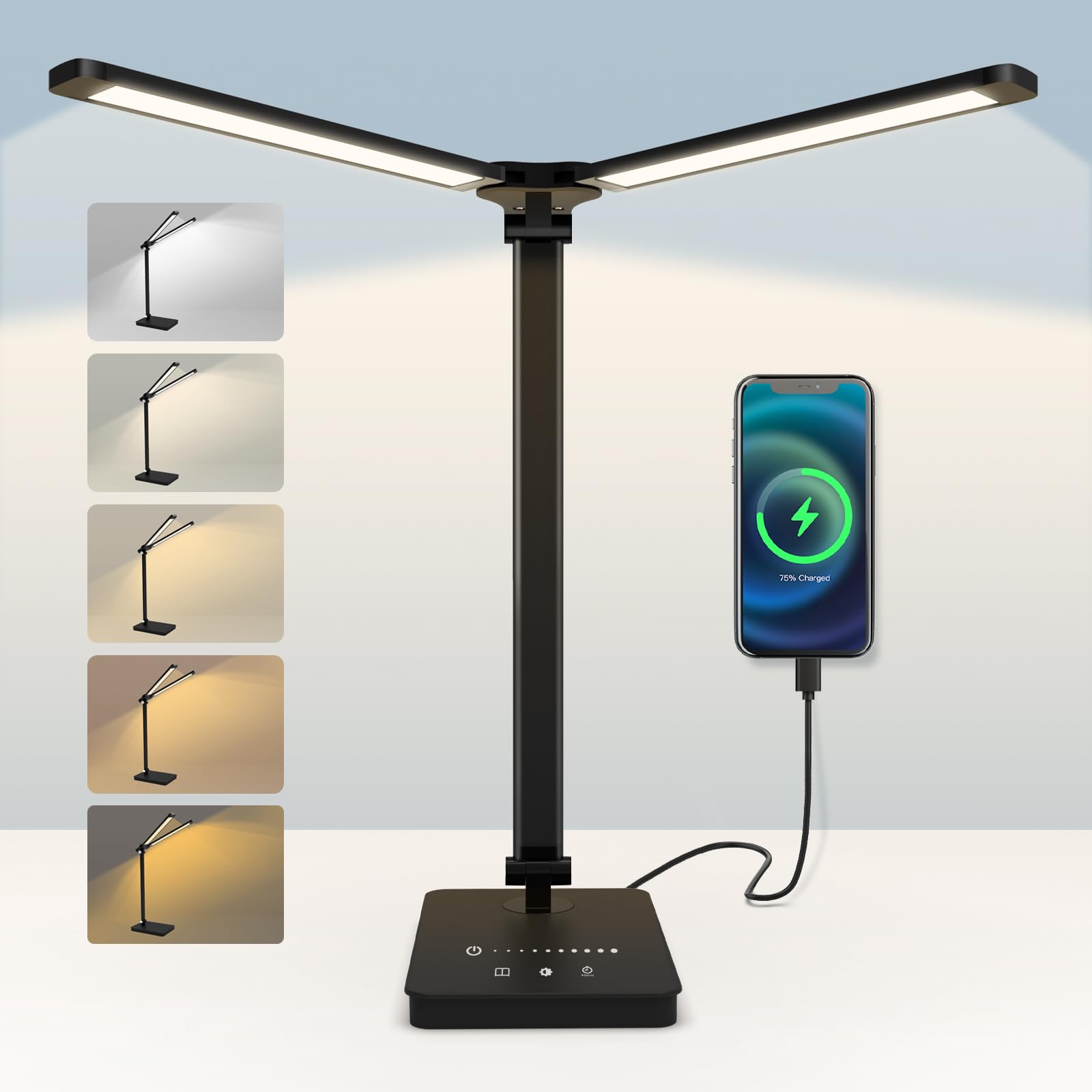 JVURICE Schreibtischlampe LED Dimmbar mit Augenschutz, 5 Farben und 10 Helligkeitsstufen, Timer-Funktion, Memory Lesemodus Tischlampe für Kinder Schlafzimmer Büro
