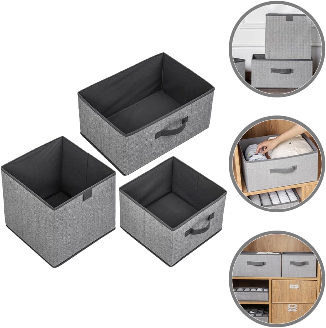 3pcs Clothes Storage Organizer Bins Capacity Storage Boxes for Closet Wardrobe Bookshelf for Jeans Pants and Clothing Grey