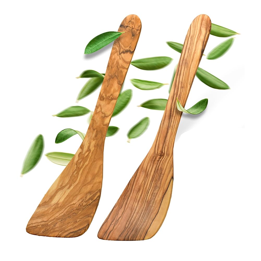 CTRLZS Olive Wood Spatula for Cooking–Flat Bottom Edge Wooden Scraping Spoon for Nonstick Cookware, Stirring, Fry, Mixing
