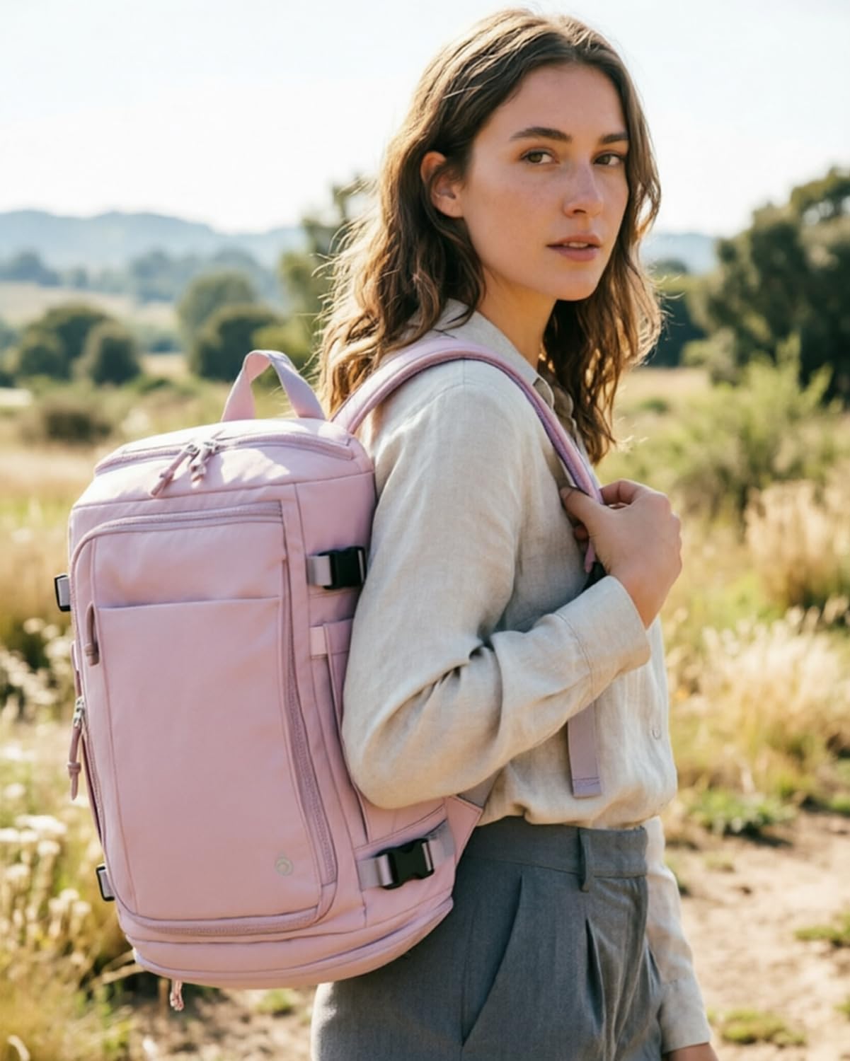 BESMART Travel Duffle Backpack with Shoe Compartmen&Wet Pocket for Women, Expandable 12-Pockets Carry On Flight Approved Backpacks Fit 15.6'' Laptop for Travel, Sports, Fitness&Workout(Pink)