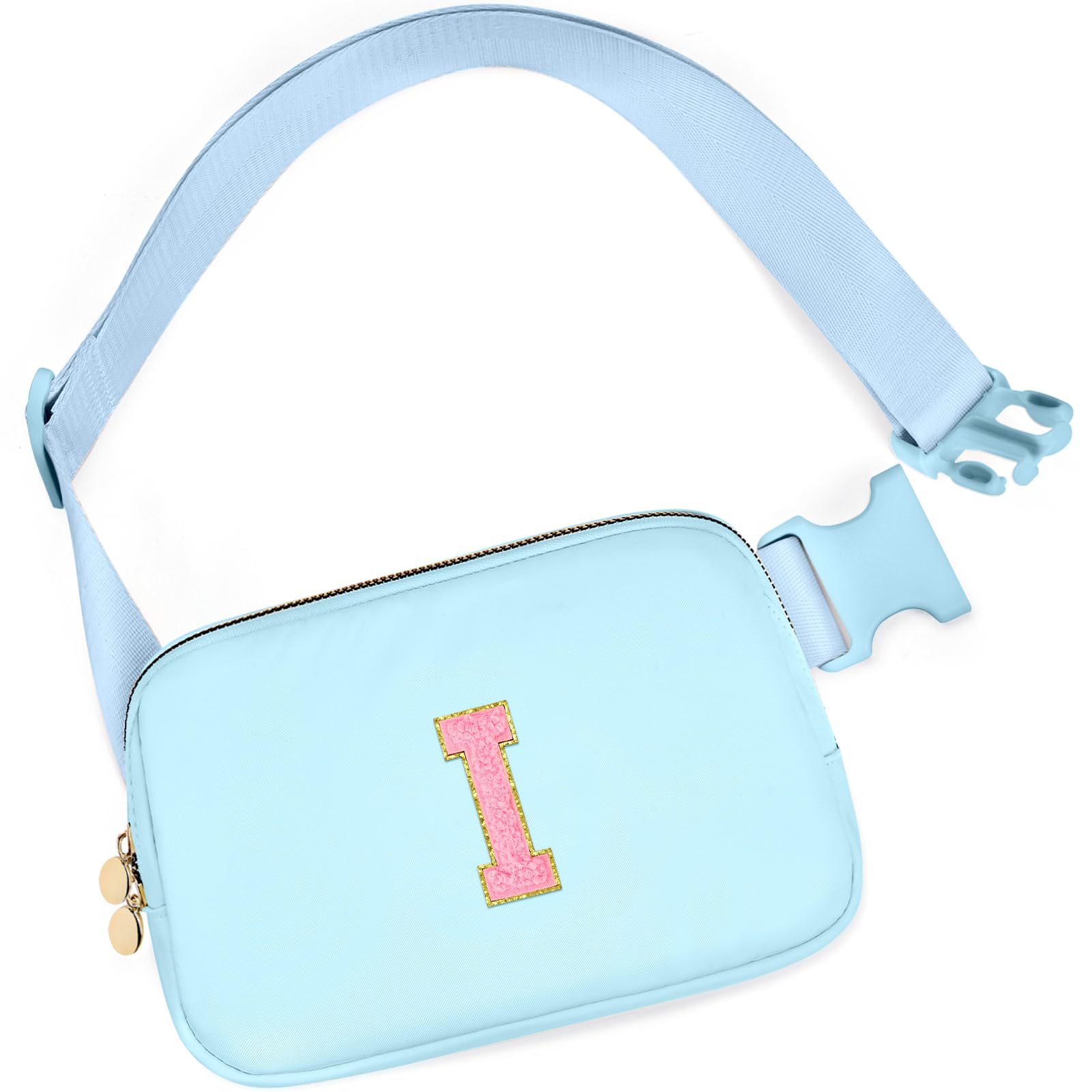 mibasies Initial Fanny Pack for Girls, Birthday Gifts for 4 5 6 7 8 9 10 11 12 13 Teen Girl - Cute Personalized Trend Stuff - Light Blue I