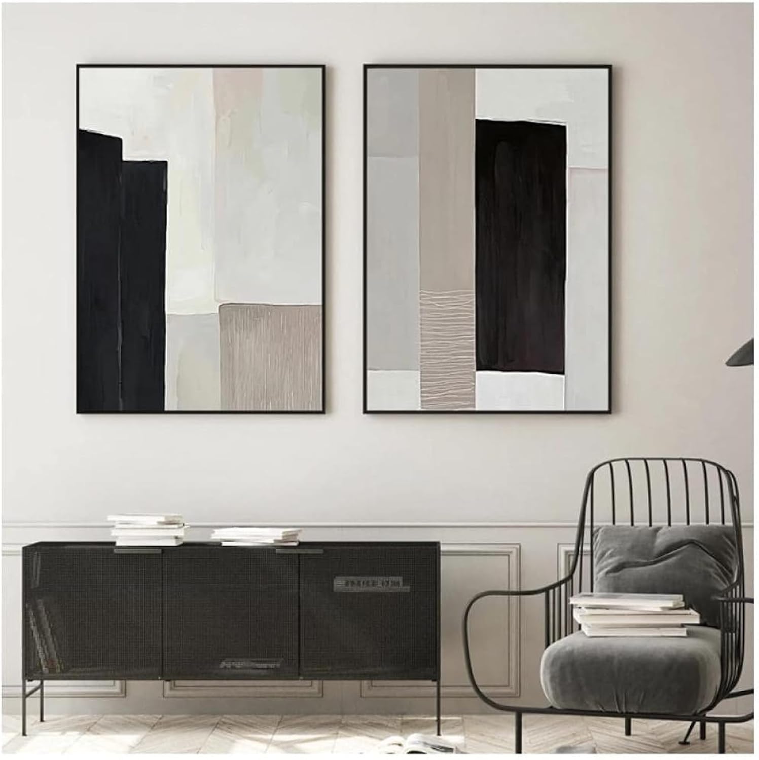 BPA® 2Pcs Abstract Black And Beige Oil Prints Canvas Painting Wall Decoration 50X70Cm No Frame