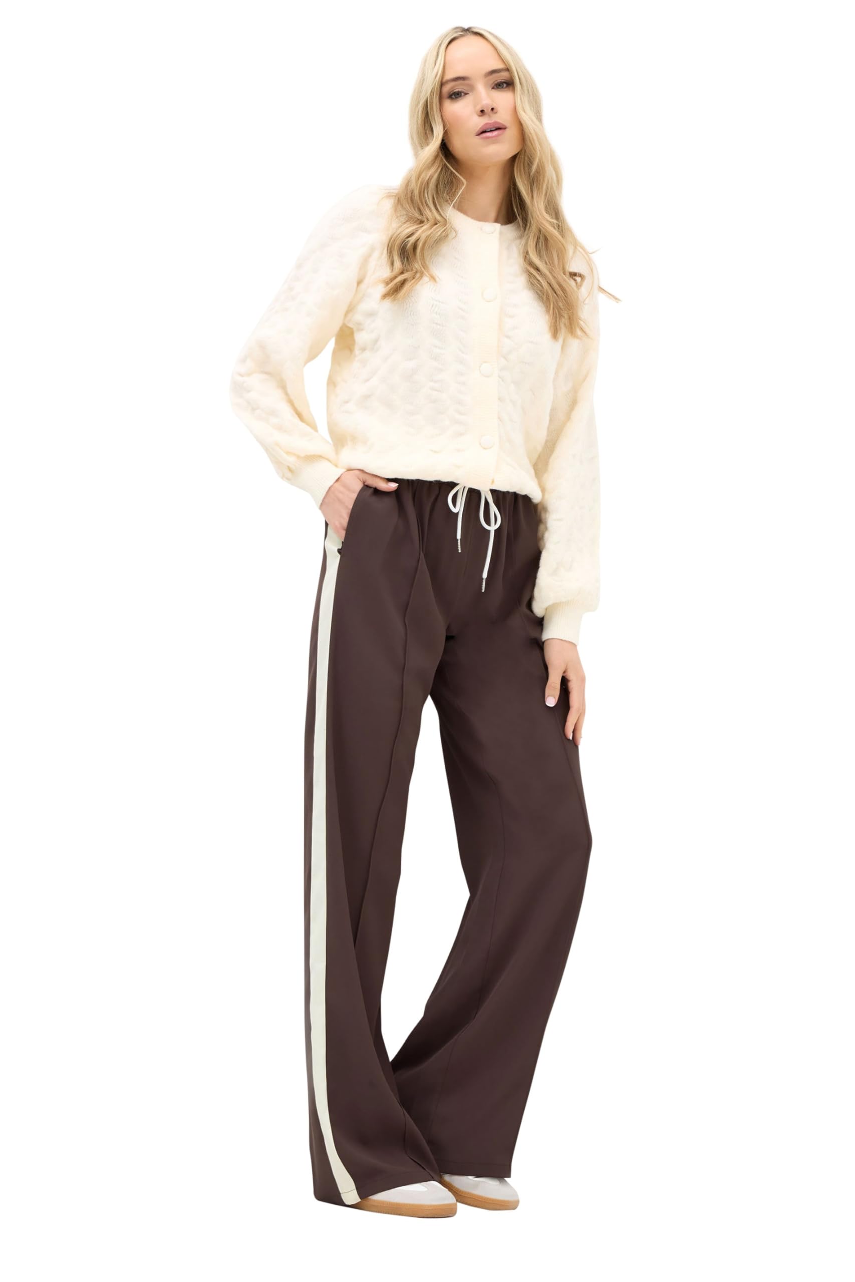 Long Tall Sally Women's Brown Tall Side Stripe Trousers In 16XL