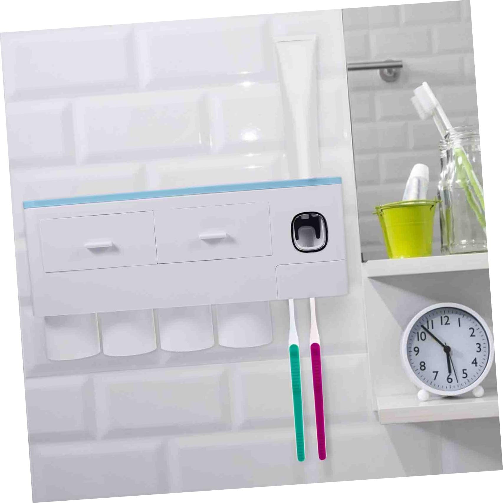 Zahnbürstenhalter Blau mit Zahnpastaspender Wandmontierter