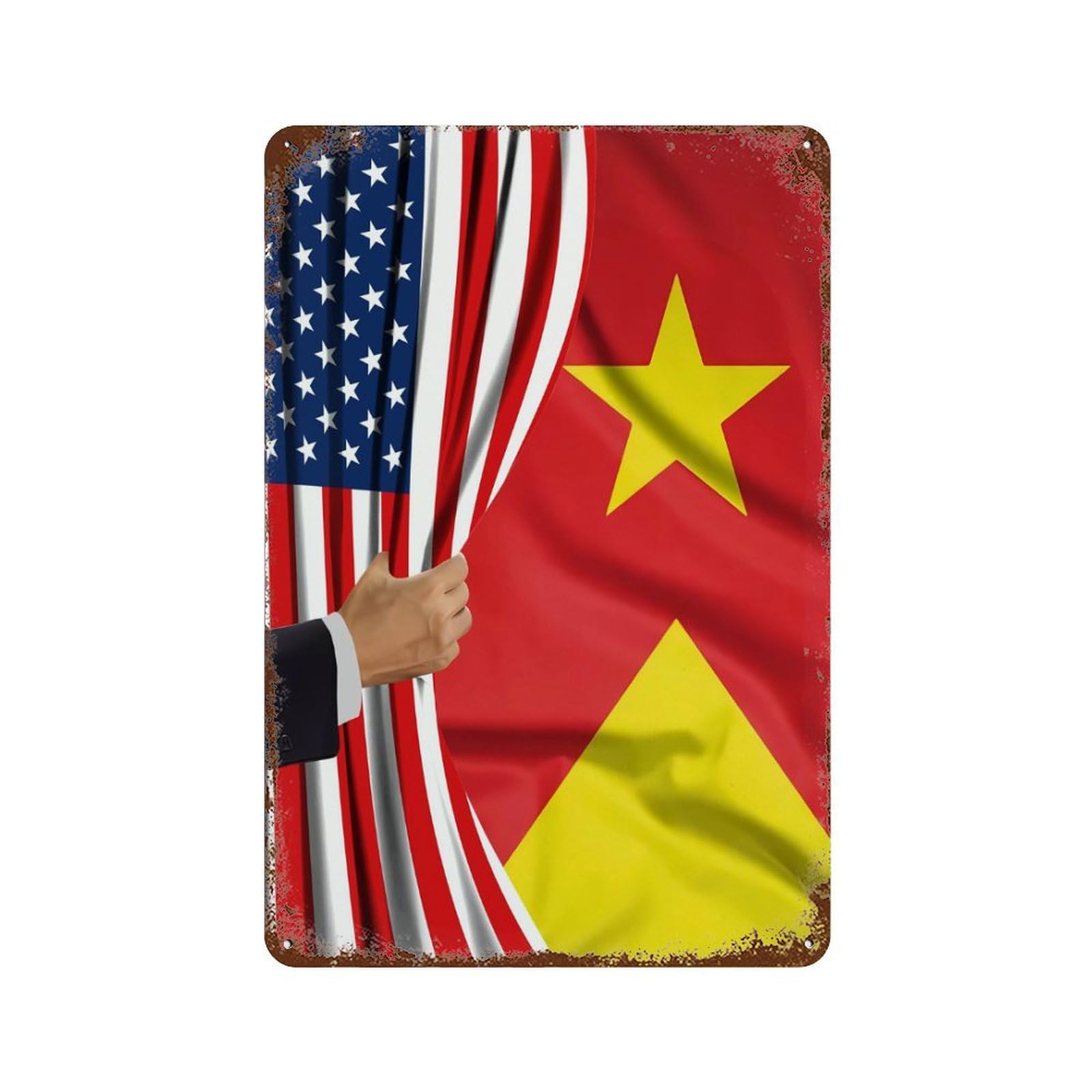 KWQDOZF America Flag And Tigray Flag Theme Metal Tin Sign,Vintage Iron Hanging Plate Vertical with Rust Poster Wall Decor 8x12inch