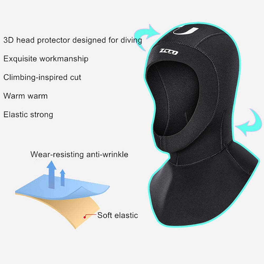 Cagoule de plongée en néoprène 5 mm pour homme et femme - Chaud