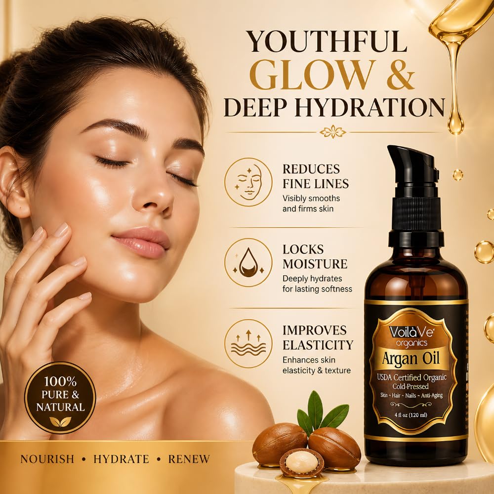 Organiczny olejek arganowy do włosów i twarzy - Cold-Pressed 100% czysty olej arganowy Moroccan - ECOCERT i USDA Certified Organic - Miracle Beauty Oil for Skin, Hair & Nails - wygodna butelka z