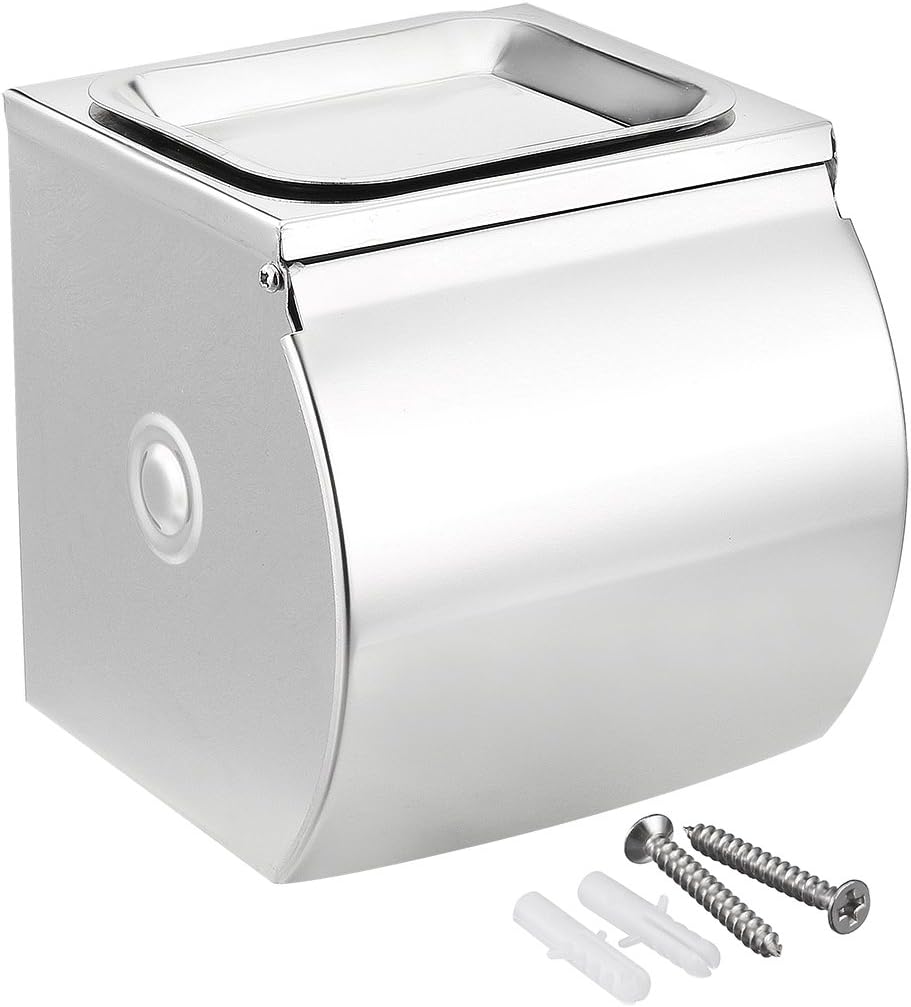 124mmx118mmx126mm Stainless Home hardware Steel Polished Finish Wall-Mounted Toilet Paper Holder w Cover Model:50as365qo125