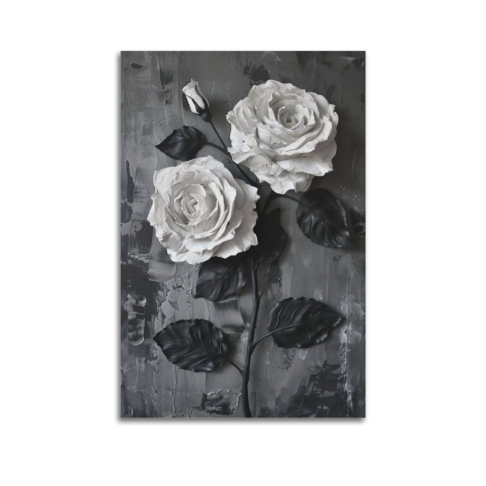 HUERYRYHY Sculpted White Roses 01 Poster Wall Art Canvas Vintage Aesthetic Painting Decor for Rooms 20x30inch Unframe-style