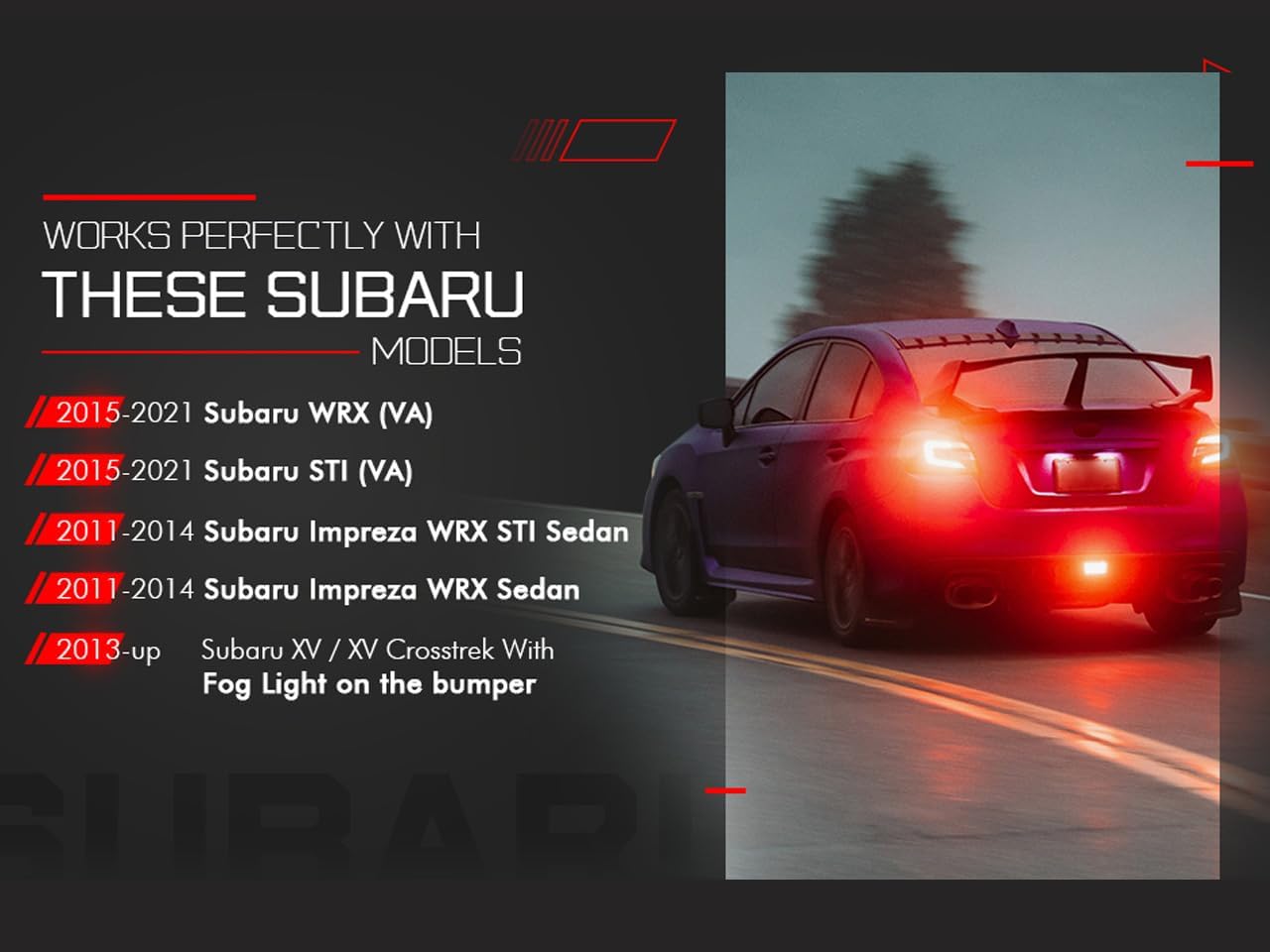 PNP+LED Rear Brake Light Foglight Compatible With 2015-2021 Subaru WRX STI W/DRL White Bar - Red Lens F1