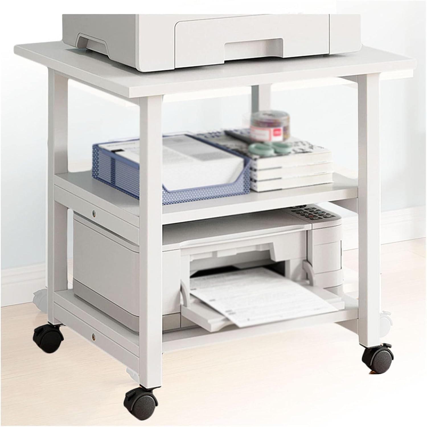 AV Media Stand,Metal Media Cart, 3 Tier CD Player Stand,Open Storage Audio Rack for Living Room, Office, Theater, Recording Studio(Warm White)