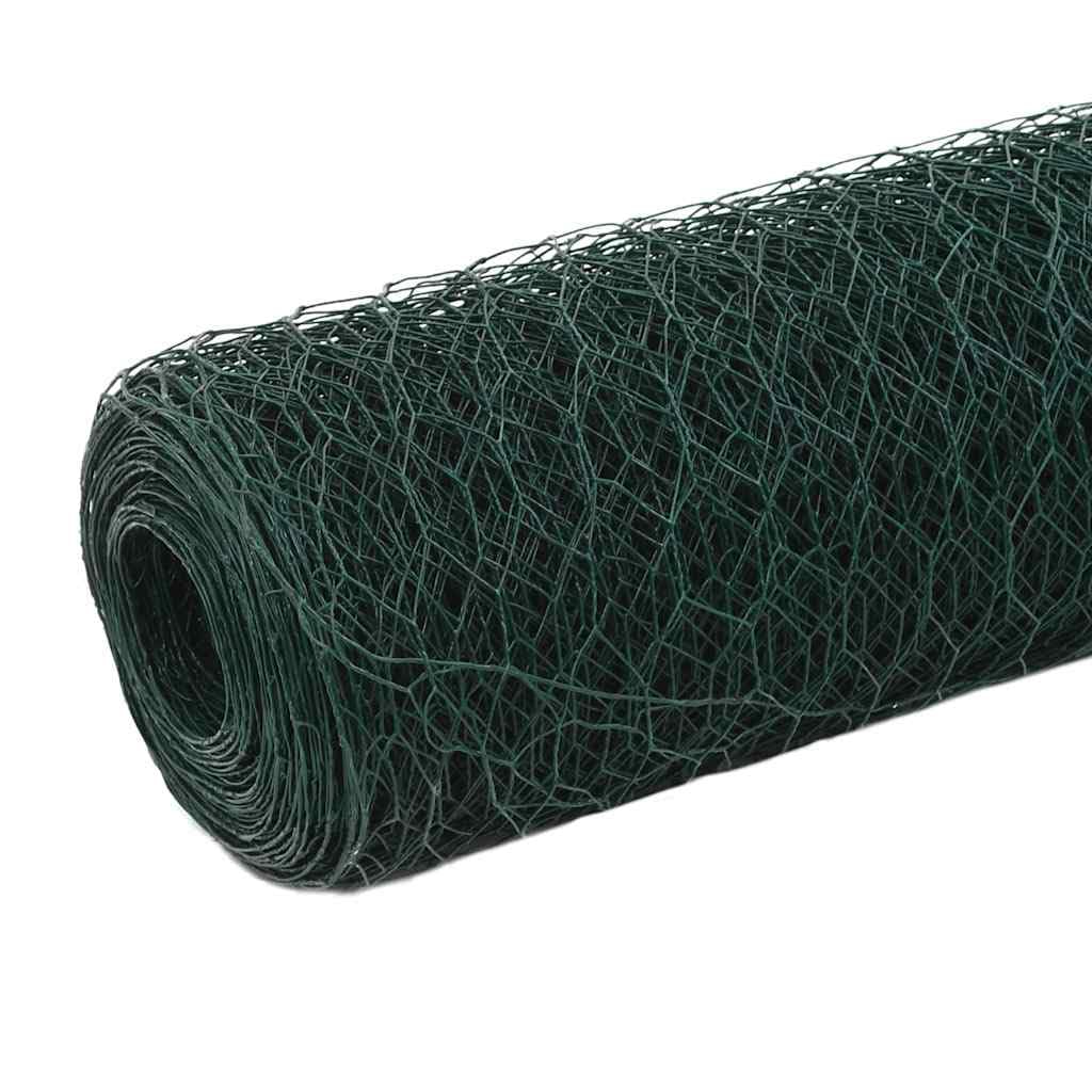 25 x 1,5 m verde PVC recubierto de acero hexagonal jardín Fence Roll 0,9 mm alambre 50 mm malla resistente a la intemperie Planta Árbol Frontera para patio exterior pollo conejito Run