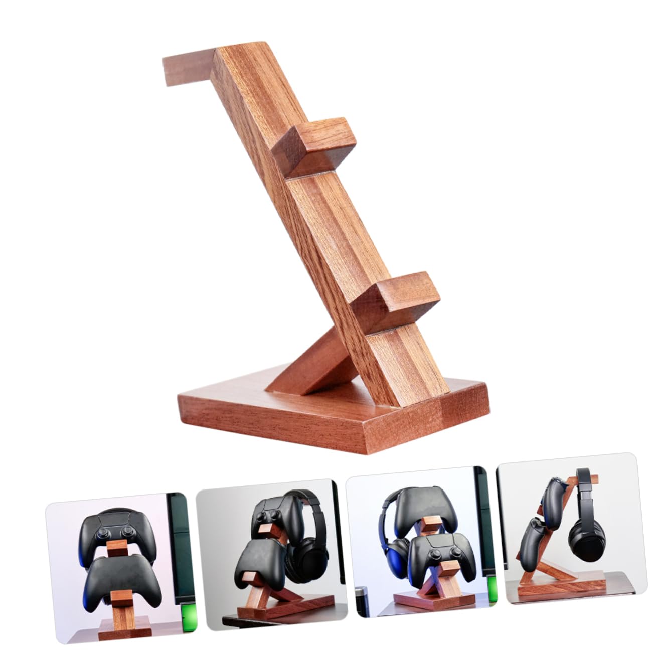 Supporto Controller da Parete in Legno Marrone, per Cuffie e Gamepad | Uso per Zona Gaming e Display, Struttura Semplice e Portatile, Organizzazione e Protezione dei Controller