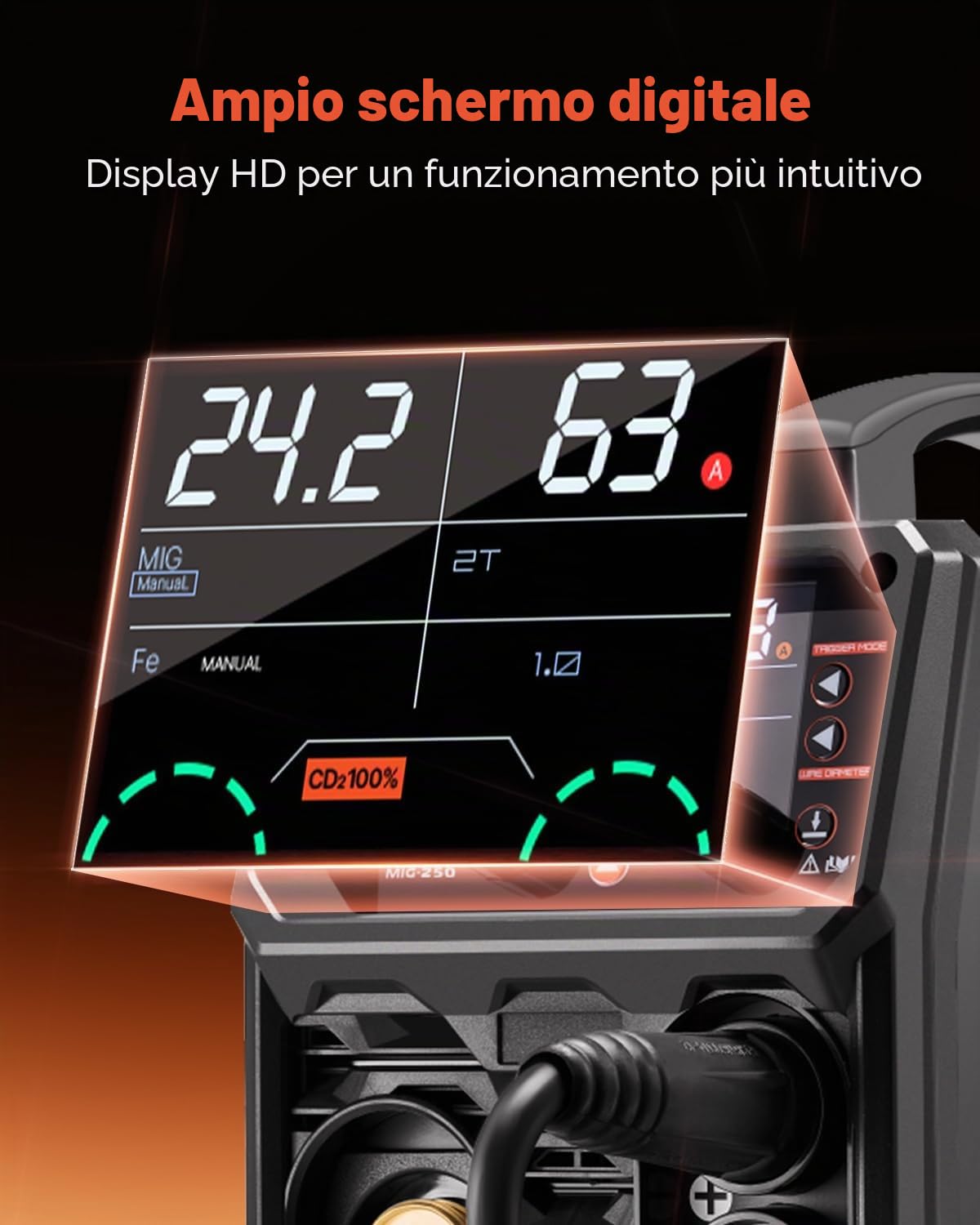 VEVOR Stazione Saldatura MIG Corrente Uscita 250 A, Saldatrice MIG Sinergica Portatile Senza Gas MIG Gas MMA Lift TIG AU TIG 5 in 1 IGBT Tecnologia Inverter Schermo LCD, Torcia Lift TIG Non Inclusa