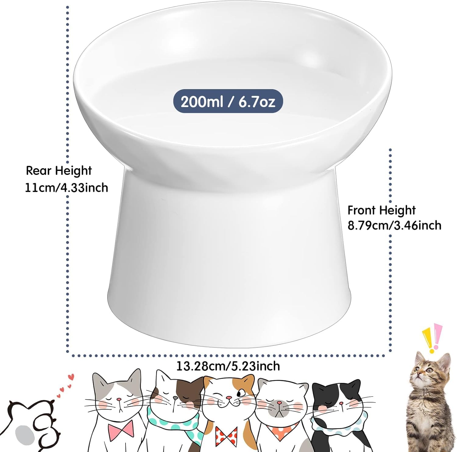 Set di ciotole per animali domestici, in ceramica, doppie ciotole con protezione antiscivolo per il collo e supporto rimovibile in acciaio inox per cani e gatti