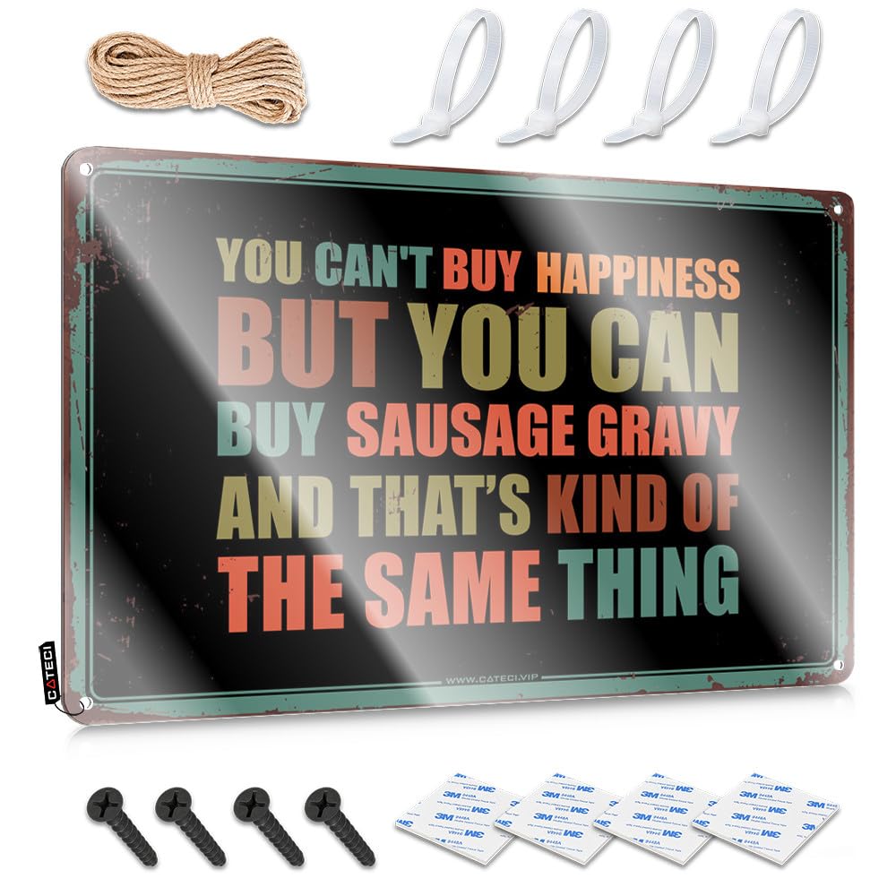 Bedroom Accessories Patriotic Funny Vintage Signs - You Can't Buy Happiness But You Can Buy Sausage Gravy Rustic Wall Art Reusable Easy Hang For Country Bar(20X30CM)