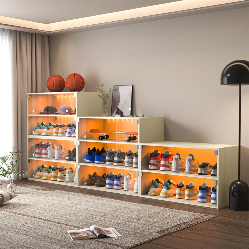 Amazon.com: Shoe Box With LED Light, 3 Tiers Shoe Storage Box With
