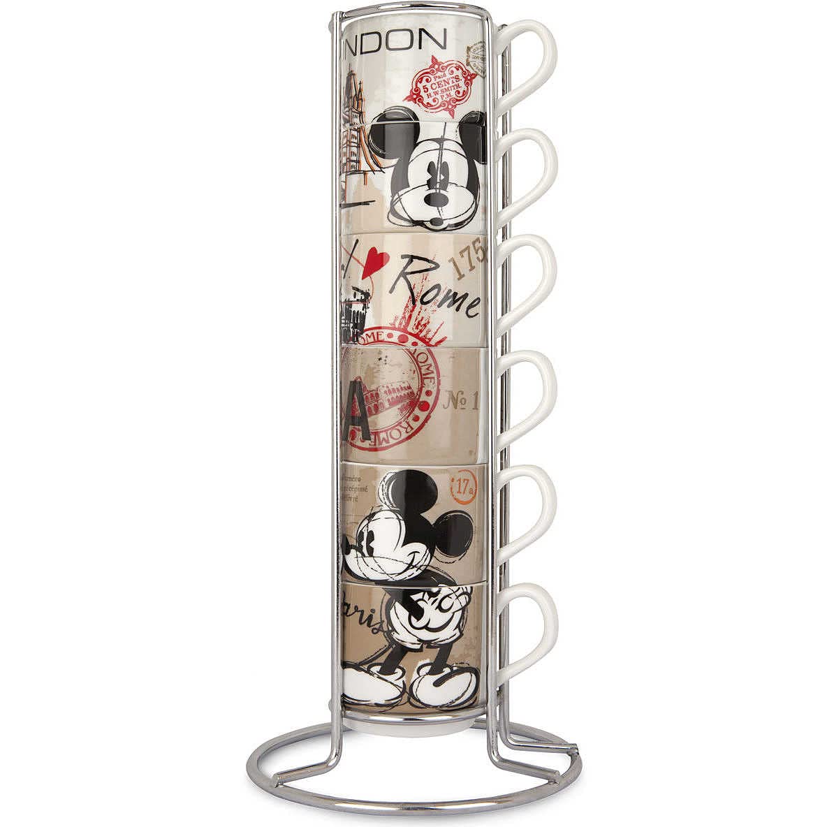 EGAN - Set da 6 Tazze da Caffè Impilabili PWM02I/6XY in The City in Porcellana + Metaltrack da 80 ml | Tazzine Multicolore, 21×9 cm, Adatto a Lavastoviglie e Microonde