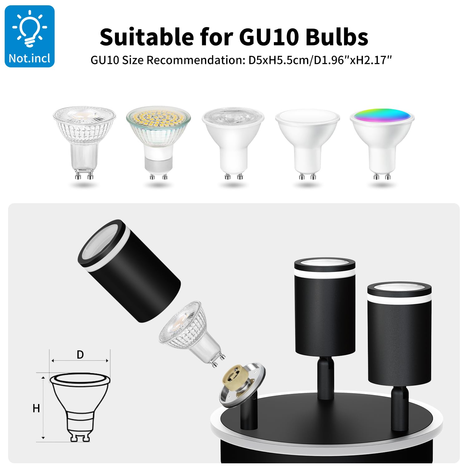 LVWIT Lámpara de Techo LED Giratorios con 3 Focos LED GU10 -Orbicular de Metal Negro, Focos de Techo para Lámpara de Techo para Dormitorios, Salones y Cocinas(Sin Bombillas).
