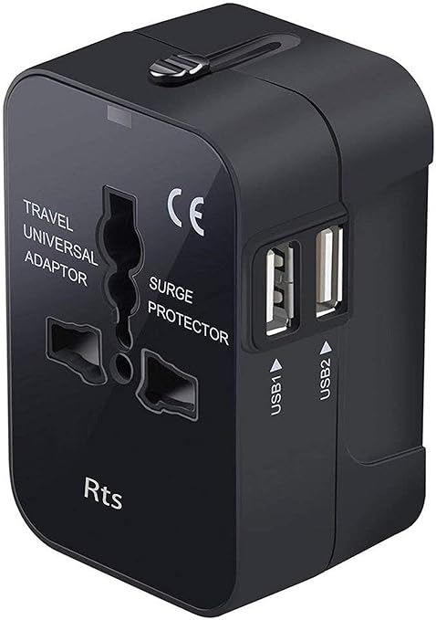 rts Universal Travel Adapter, International All in One Worldwide Travel Adapter and Wall Charger with USB Ports with Multi Type Power Outlet USB 2.1A,100-250 Voltage Travel Charger (Black) at Rs. 459