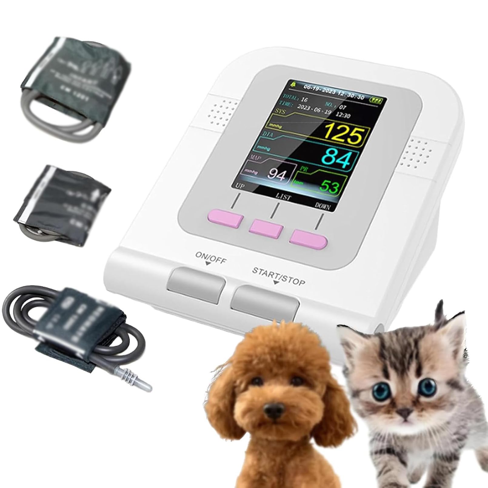 Tensiómetro Veterinario Digital, medición automática del tensiómetro electrónico con 3 brazaletes, Equipo Veterinario de Escritorio para el Cuidado de Perros/Gatos/Mascotas.